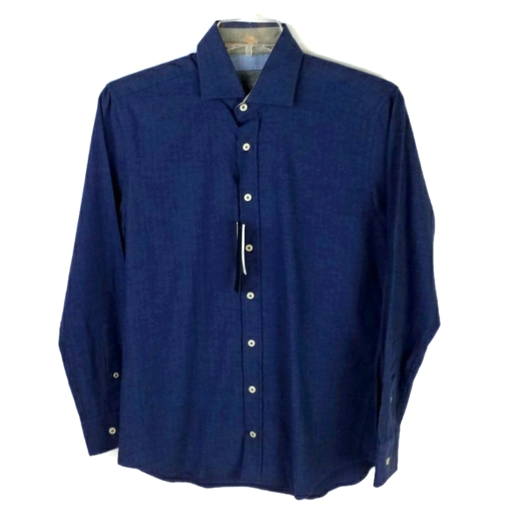 Dylan Gray Indigo Blue Button Front Long Sleeve Classic Fit Shirt Mens Small NWT